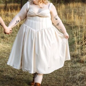 Azazie Ivory Midi Dress - Sleeveless Twirl Dress